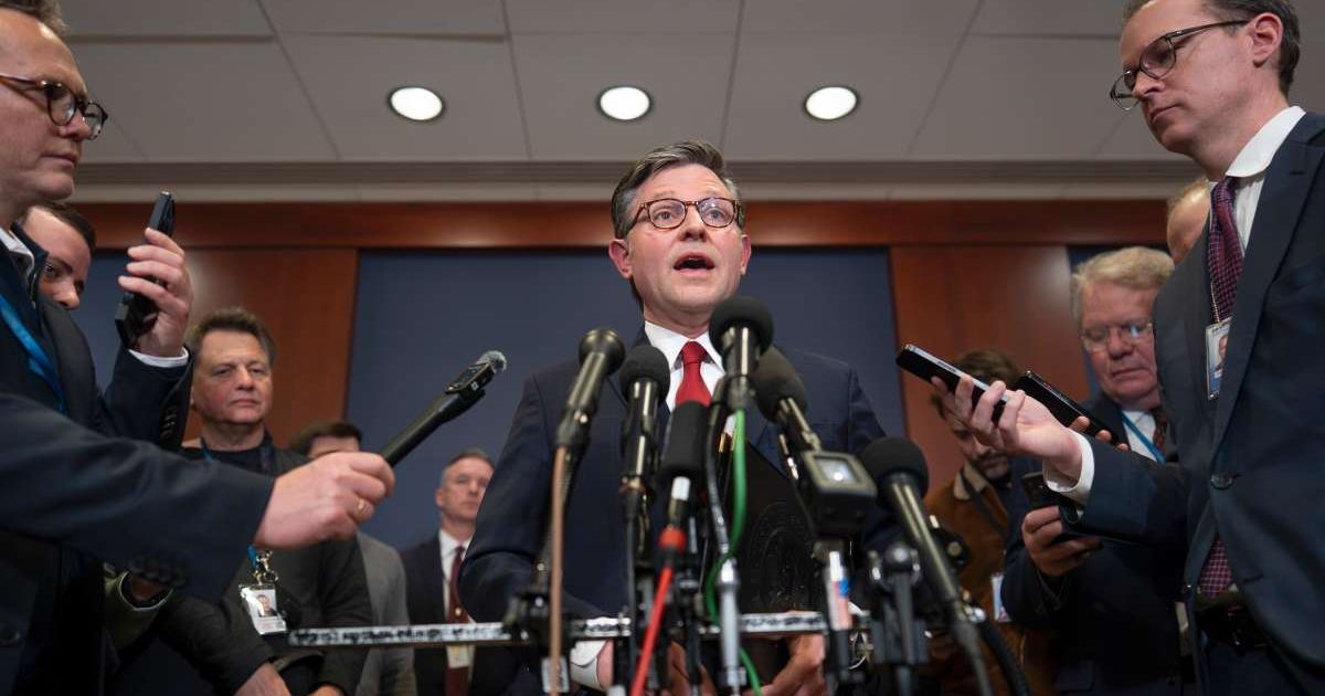 Mike Johnson argued that the mission to dismantle Iran’s missile capabilities is nearly accomplished (AP Photo/J. Scott Applewhite)