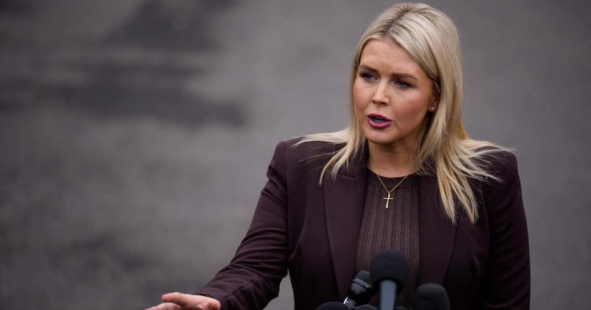 White House Press Secretary Karoline Leavitt speaks to members of the media following a television interview on the North Lawn of the White House on March 6, 2026 in Washington, DC (Andrew Harnik/Getty Images)
