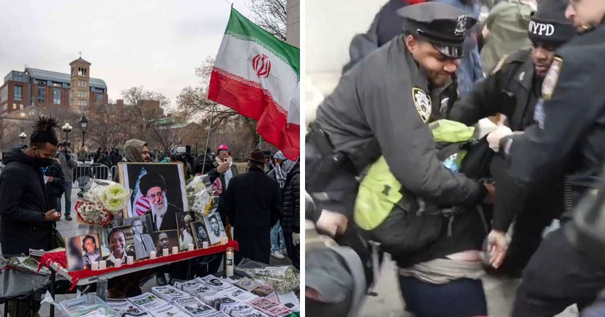 Pro-Iran demonstrators mourning the late Iranian leader clashed with counter-protesters at the vigil in New York.(Screengrab/@ScooterCasterNY/X, AP photos)