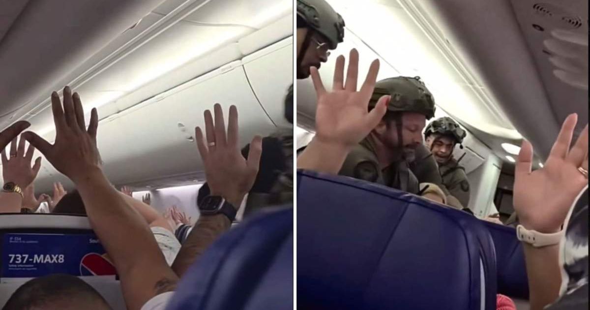 On March 7, a Southwest Airlines flight from Nashville to Fort Lauderdale diverted to Atlanta after crew reported a possible onboard threat, where police boarded the plane (Screengrab/X/@Bubblebathgirl)