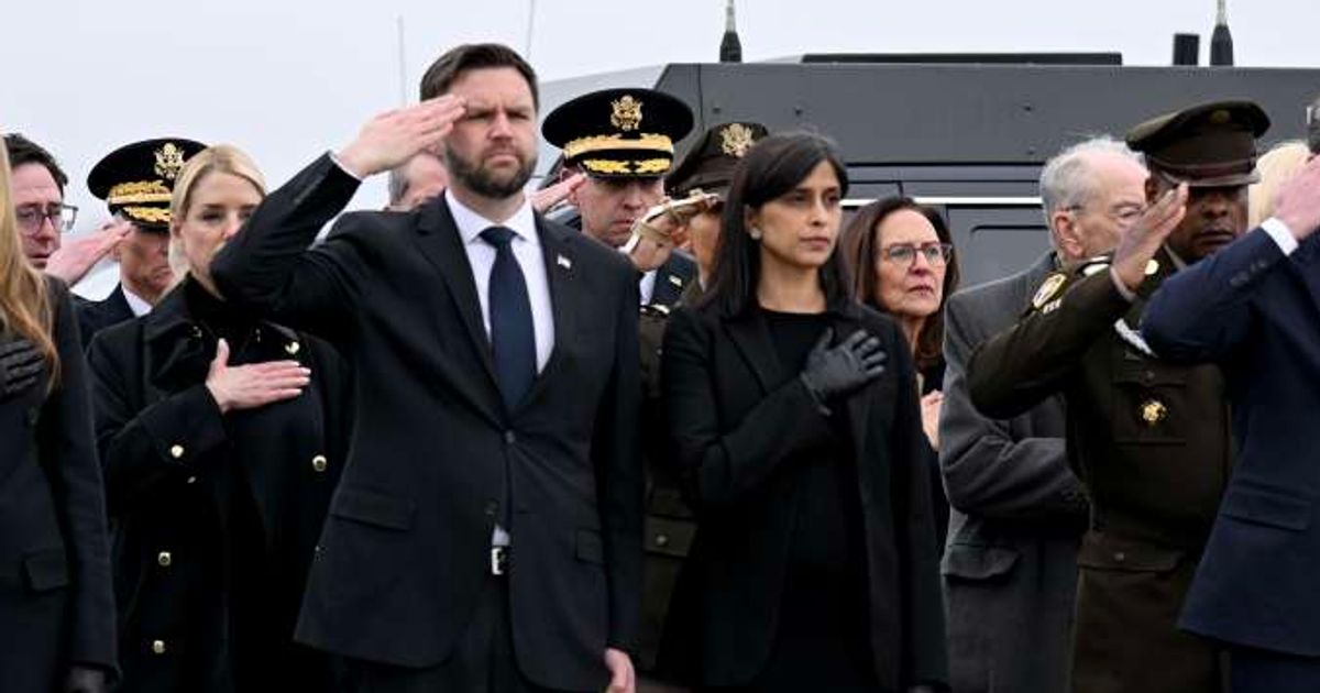 Vice President JD Vance attended a Dover Air Force Base ceremony honoring six US troops from the 103rd Sustainment Command killed in a Kuwait drone strike (Roberto Schmidt/Getty Images)