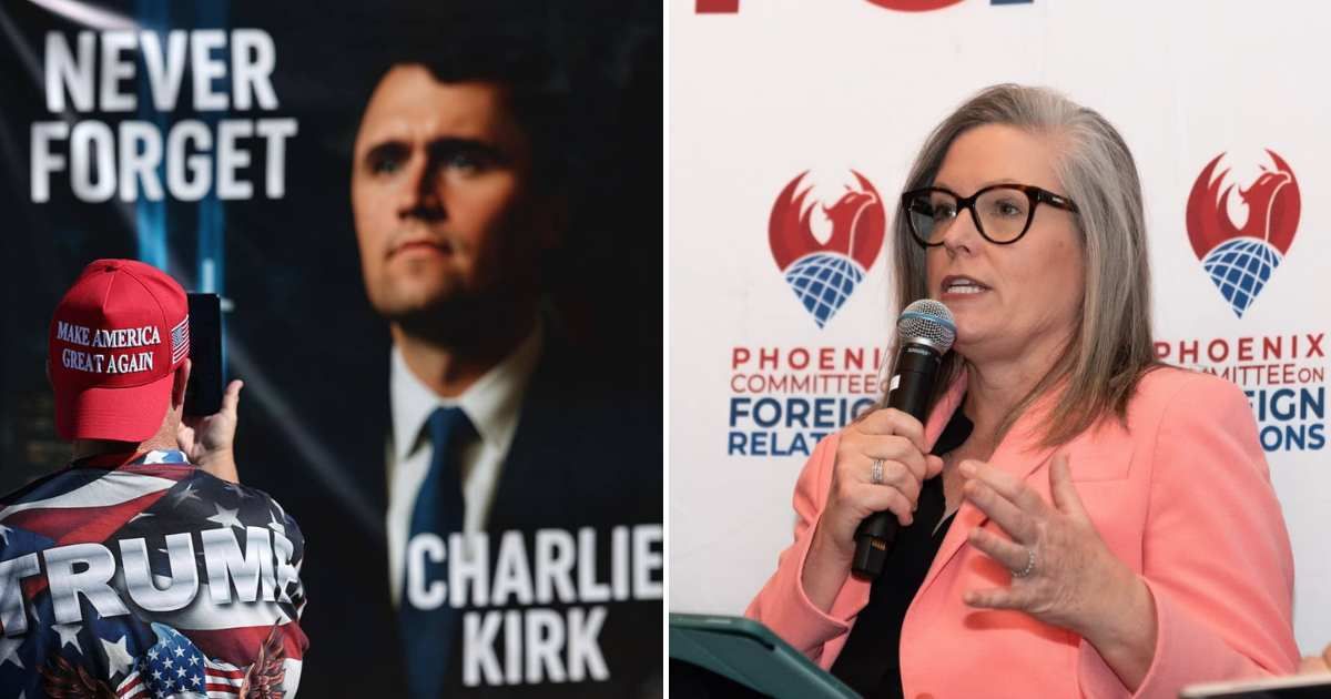 Governor Katie Hobbs said the proposal for a license plate honoring Charlie Kirk risked bringing partisan politics into state-issued plates and argued such programs should stay nonpartisan (Getty Images, Governor Katie Hobbs/Facebook)