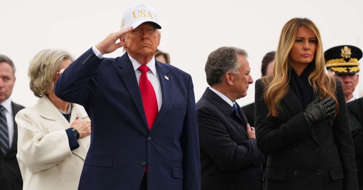 President Donald Trump and first lady Melania Trump attended the dignified transfer of US service members killed in a March 1 drone strike in Kuwait (AP Photo/Julia Demaree Nikhinson)