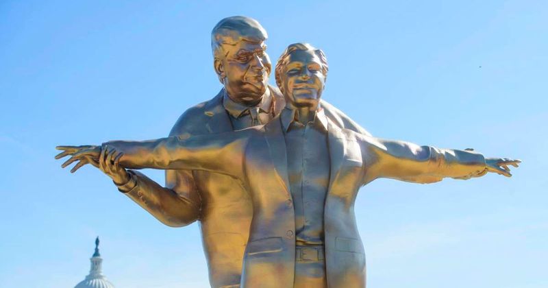 ‘King of the World’ Titanic statue of Trump and Epstein installed at National Mall