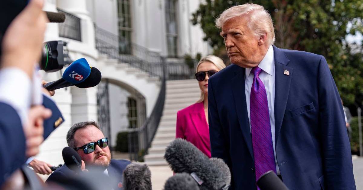 President Donald Trump speaks with reporters before departing on Marine One from the South Lawn of the White House, Wednesday, March 11, 2026, in Washington (AP Photo/Alex Brandon)