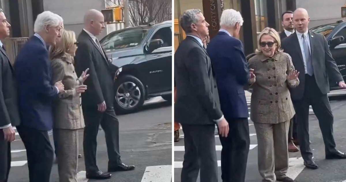 Bill Clinton appeared to nudge Hillary Clinton toward a busy NYC crosswalk, but she pulled back, sparking viral reactions online (X @JebraFaushay)