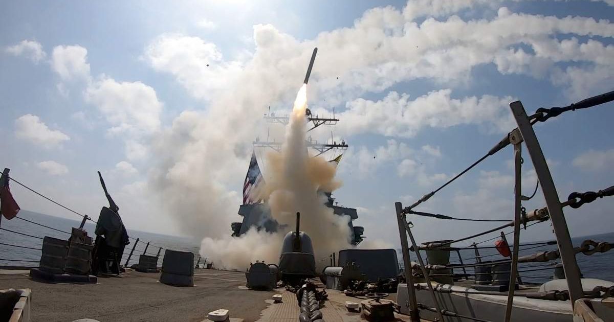 A missile was launched from a US Navy ship in support of Operation Epic Fury on Feb. 28, 2026 (US Central Command via AP)