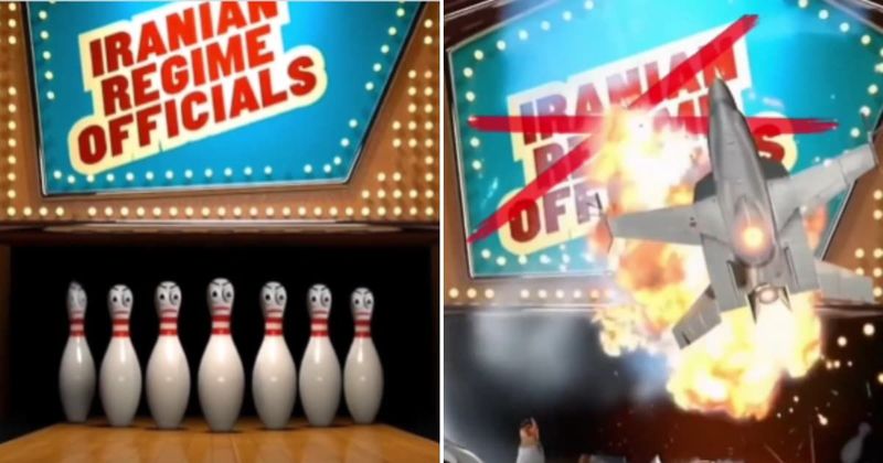 White House posts AI video of US bowling ball striking pins labelled ‘Iranian regime officials’