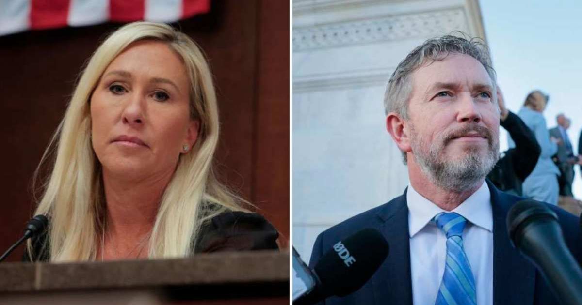 Marjorie Taylor Greene defended Thomas Massie after Donald Trump attacked the Kentucky congressman, sharing a grocery store anecdote on social media (Getty Images)