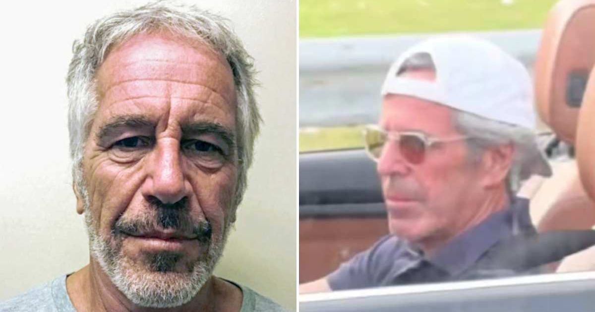 A viral video shows a person looking just like Jeffrey Epstein driving a convertible on a Florida highway (Getty Images, Screengrab/@DerrickEvans4WV/X)