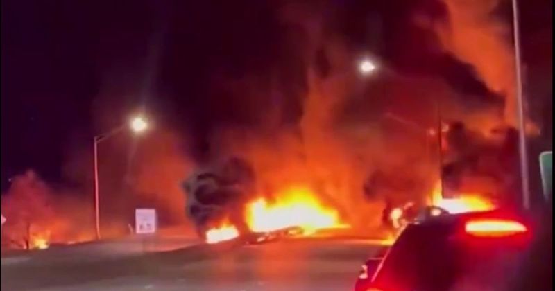 Fuel tanker flips on I-471 in Newport, sparks massive fire, leaves 3 injured