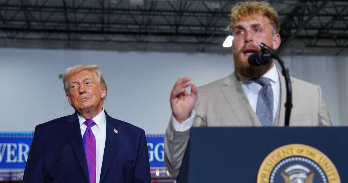 President Donald Trump listened as Jake Paul spoke during a meeting at Verst Logistics in Hebron, Kentucky, on March 11, 2026 (AP Photo/Julia Demaree Nikhinson)