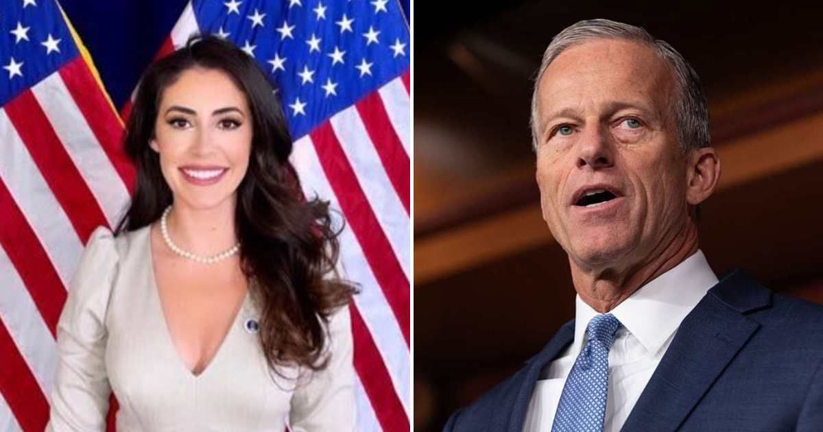 Rep Anna Paulina Luna delivered a blunt warning to Senate Majority Leader John Thune over a voter ID bill pending a Senate vote (@realannapaulina/X, Getty Images)