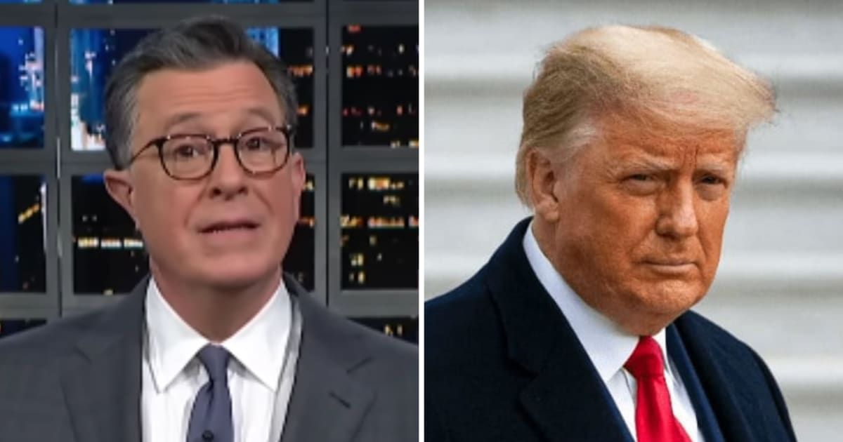 A social media rumor suggested that Stephen Colbert spoke about a threat he allegedly received from President Donald Trump (@ColbertLateShow/Youtube; Getty Images)