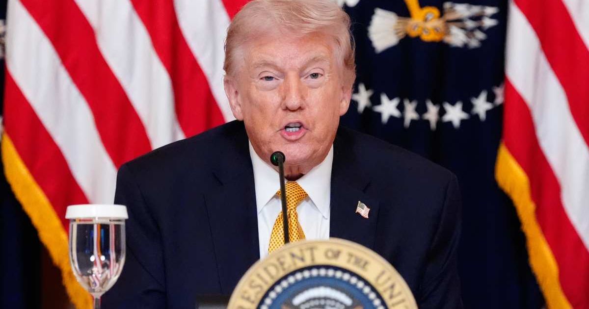 Donald Trump spoke during a Kennedy Center board meeting at the White House on March 16, 2026 (AP Photo)