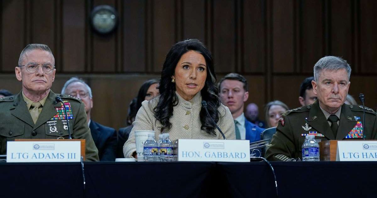 Director of National Intelligence Tulsi Gabbard testifies before a Senate Intelligence Committee hearing on worldwide threats on Capitol Hill on March 18, 2026, in Washington (AP Photo/Jose Luis Magana)