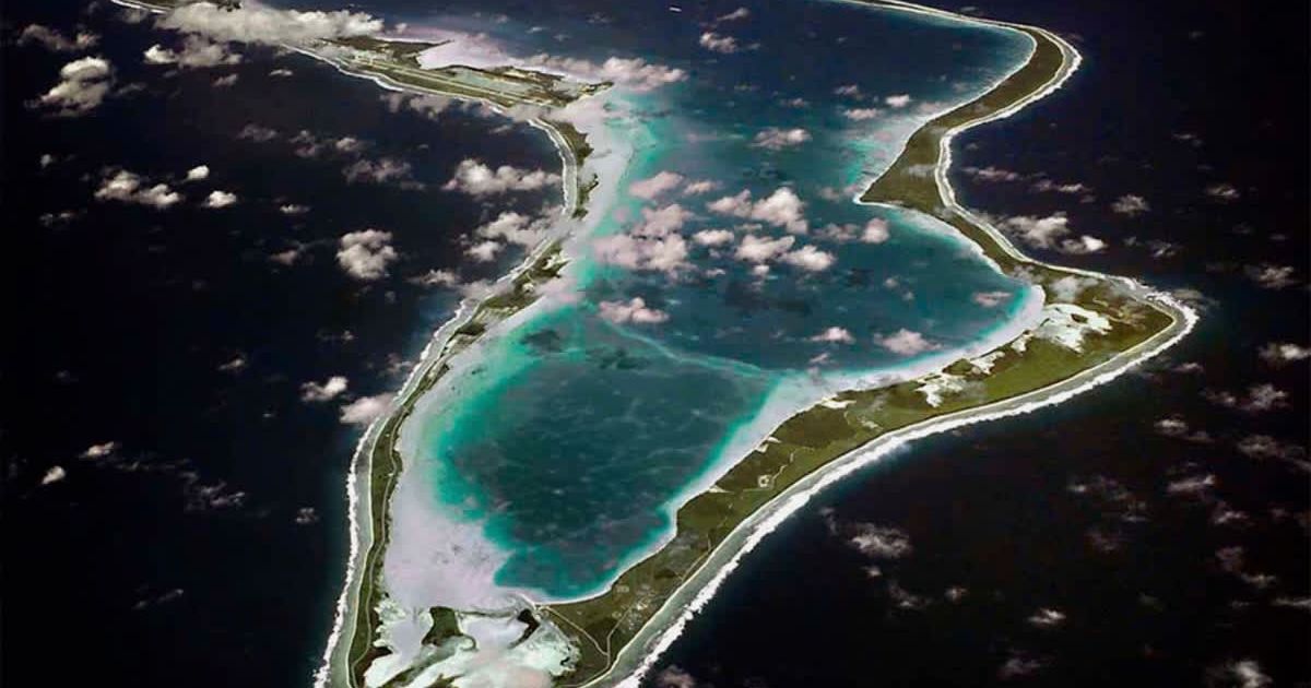 This image released by the US Navy shows an aerial view of Diego Garcia in the Chagos Island group (US Navy via AP, File)