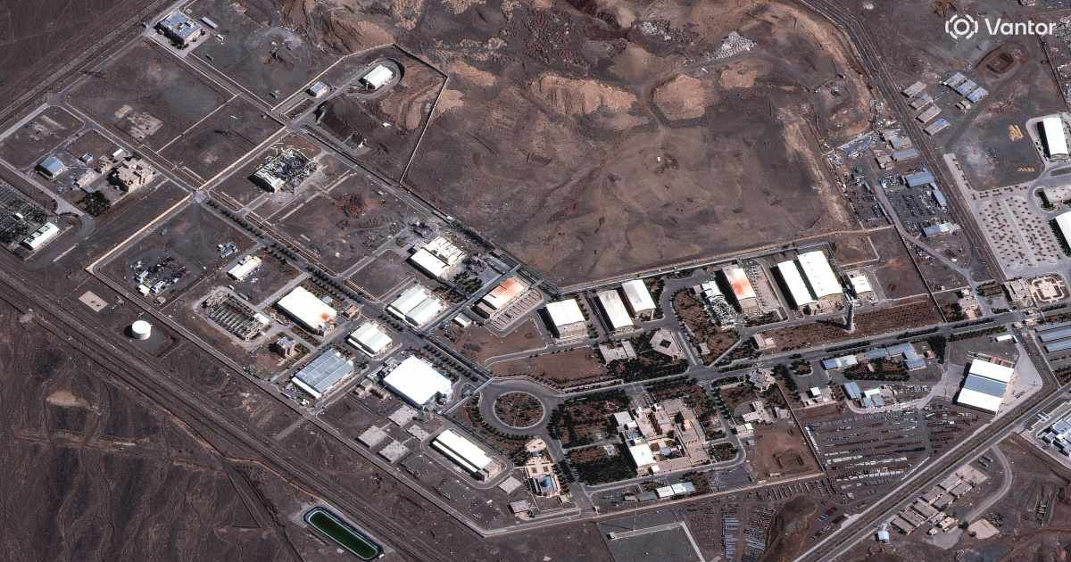 Despite claims it was fully destroyed, the Natanz facility remains central to the conflict as Iran continues to show retaliatory capability (Satellite image ©2026 Vantor via AP)