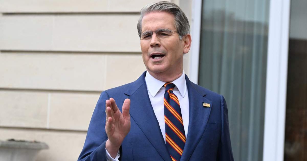 Treasury Secretary Scott Bessent addresses journalists during a news conference at the OECD Headquarters, Monday, March 16, 2026, in Paris, France (AP Photo/Emma Da Silva)