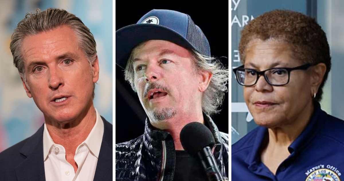 David Spade calls out Gavin Newsom and Karen Bass over Hollywood’s worsening downturn. (AP Photos, Getty Images)