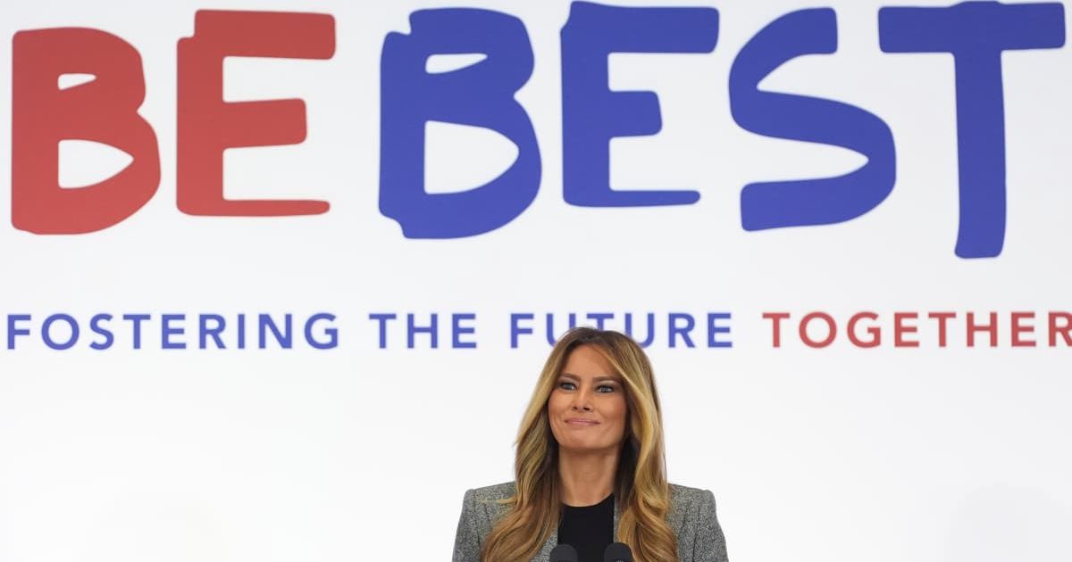 First lady Melania Trump speaks during a "Fostering the Future Together Global Coalition Summit," at the State Department, Tuesday, March 24, 2026, in Washington (AP Photo/Jacquelyn Martin)