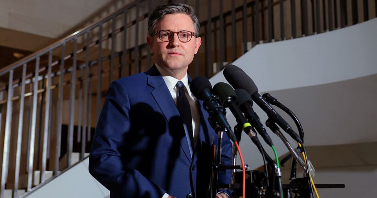 Speaker Mike Johnson warned Iran to take note of the 'massive buildup' of US forces in the region, emphasizing that the mission to dismantle Tehran’s nuclear threat is nearing completion (Getty Images)