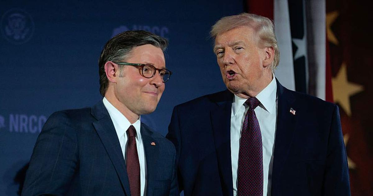 Mike Johnson honors Donald Trump with first-ever 'America First Award' during NRCC's annual dinner (Getty Images)