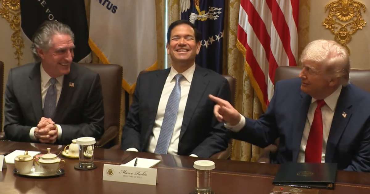 President Donald Trump reacted to Interior Secretary Doug Burgum's Venezuela statue claim with a joke, drawing laughter during a Cabinet meeting (Screengrab/ White House/ Youtube)