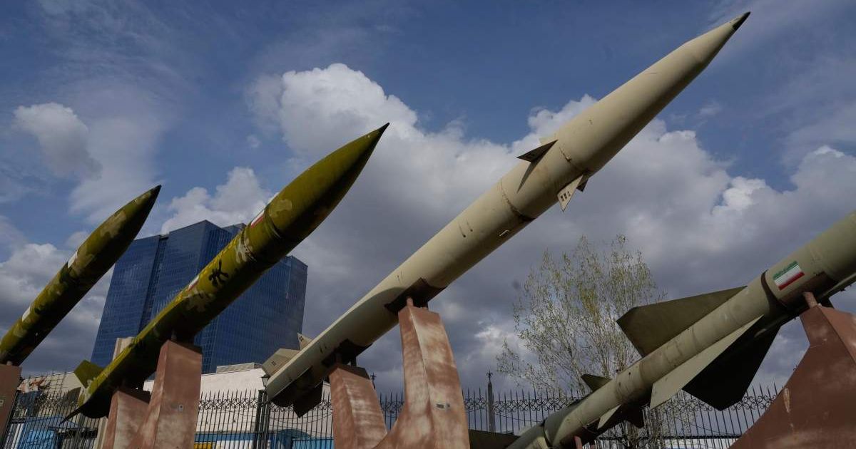 Domestically-built Iranian missiles are displayed as part of a permanent exhibition in a recreational area of northern Tehran, Iran, Tuesday, March 24, 2026 (AP Photo/Vahid Salemi)