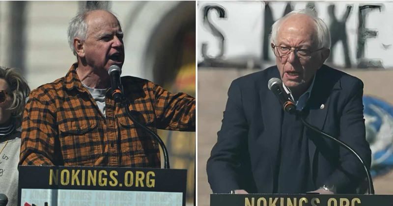 Walz and Sanders 'demand justice' for ICE deaths as thousands march in Minnesota 'No Kings' rally
