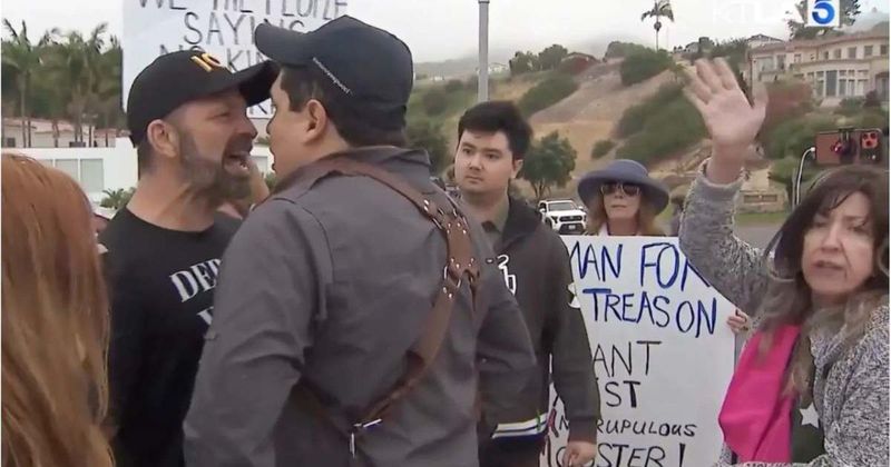 ‘No Kings’ protesters, counter-protester face off outside Trump’s SoCal golf course
