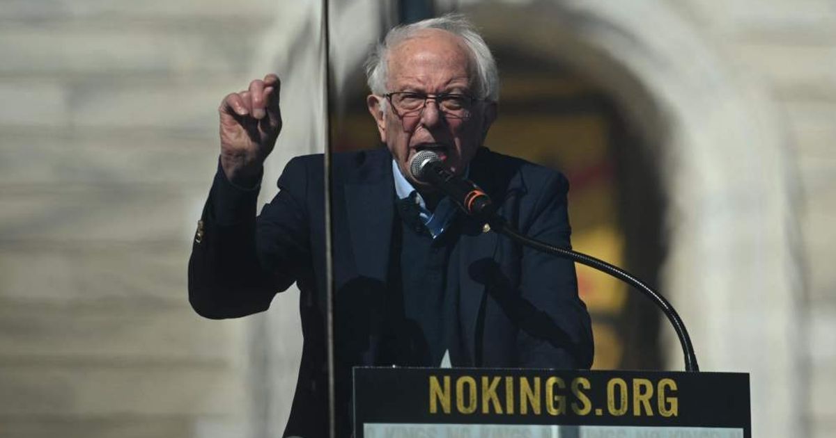Bernie Sanders spoke against the Iran war during the 'No Kings' protest in Minnesota (AP Photo)
