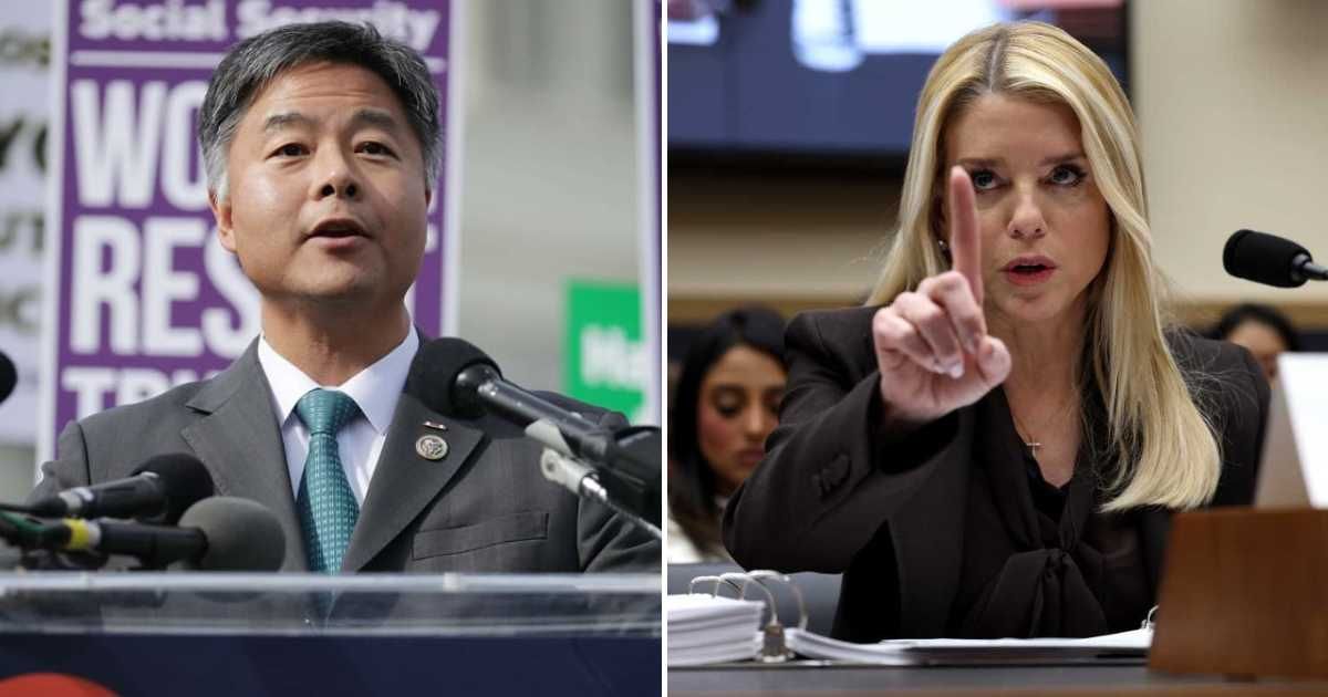 Viral social media rumor claims Ted Lieu claimed that Jeffrey Epstein paid for Attorney General Pam Bondi's college and law school (Getty Images)