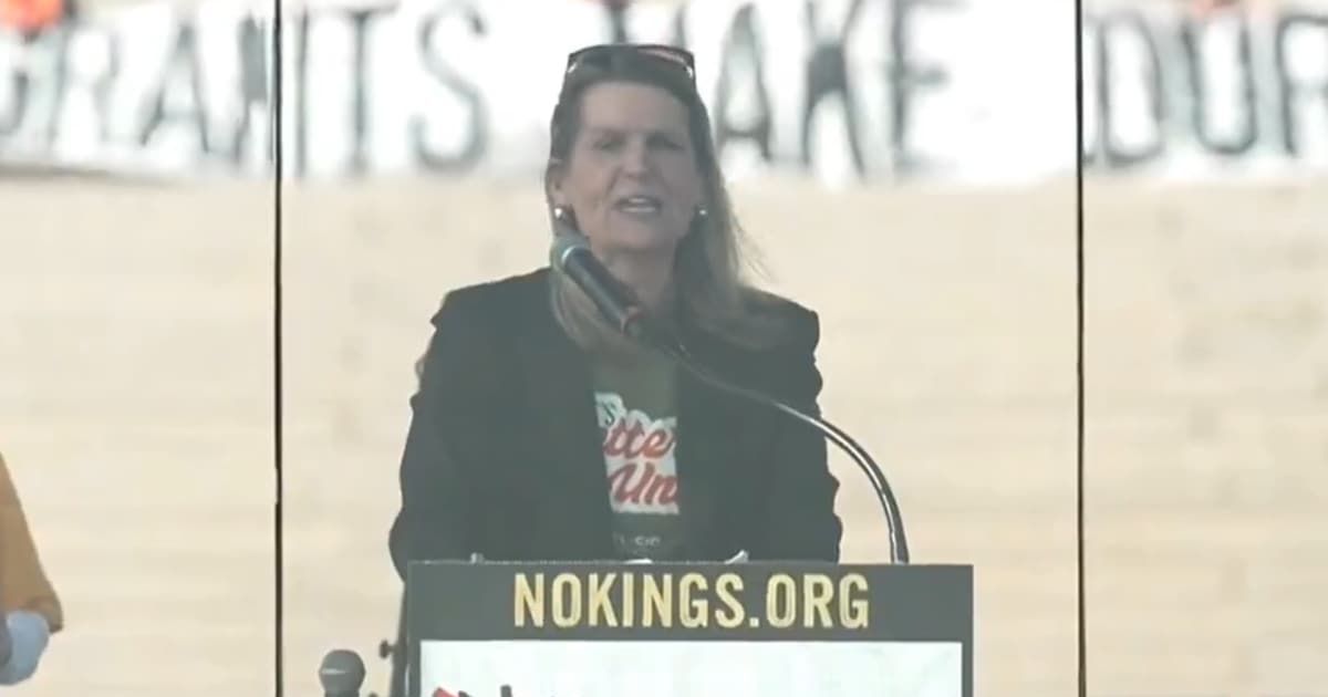 Liz Shuler said ‘No Kings’ movement is not just about challenging the leadership in White House but also reshaping the economy (Screengrab/@Acyn/X)