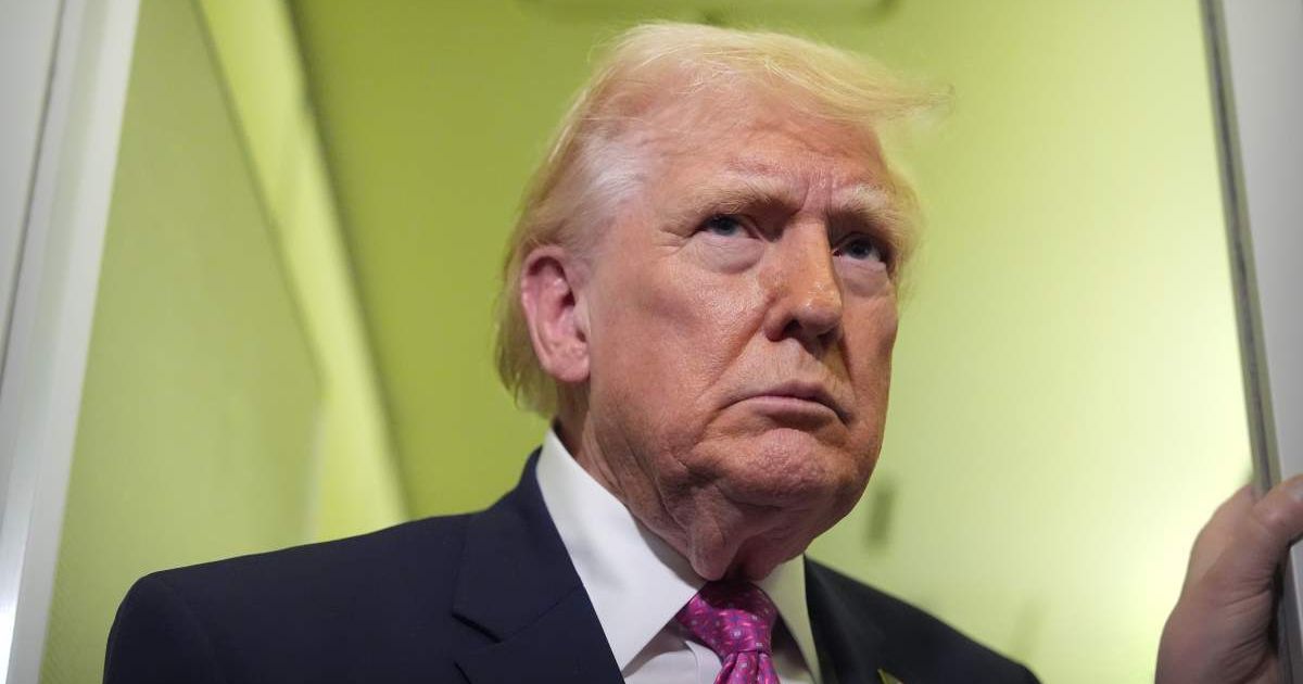 President Donald Trump spoke to reporters aboard Air Force One while traveling from West Palm Beach, Florida, to Joint Base Andrews, Maryland, on March 29, 2026 (AP Photo/Mark Schiefelbein)