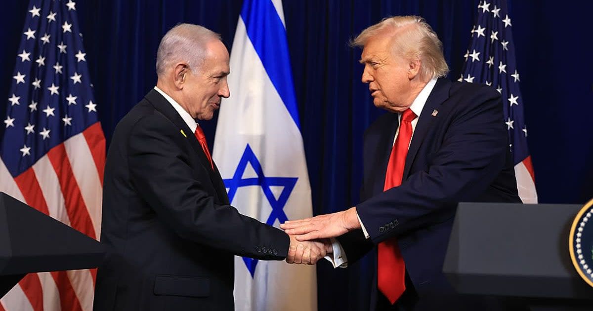 A  viral video claims to show President Donald Trump announcing the death of Benjamin Netanyahu (Getty Images)