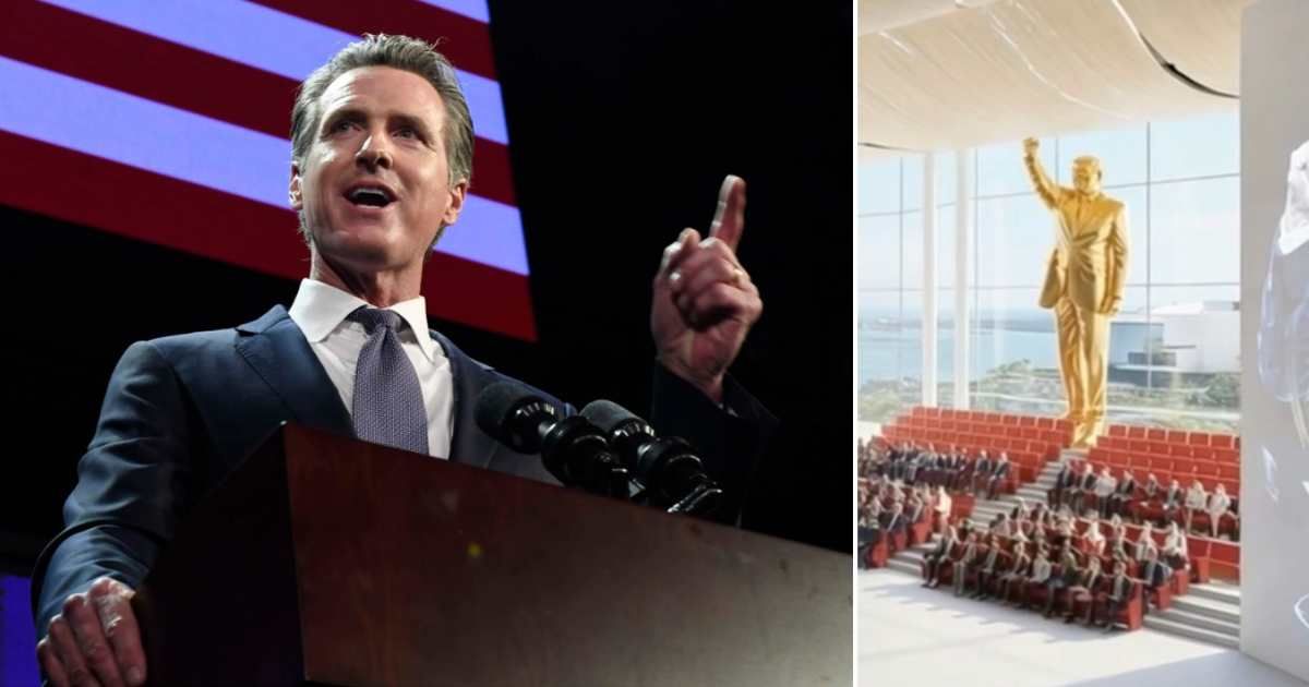California Gov Gavin Newsom took a dig at President Donald Trump’s newly unveiled presidential library plans (Getty Images, X/@GovPressOffice)