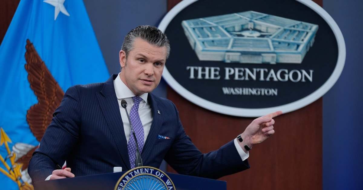 Defense Secretary Pete Hegseth speaks to reporters during a press briefing at the Pentagon in Washington, Tuesday, March 31, 2026 (AP Photo/Manuel Balce Ceneta)