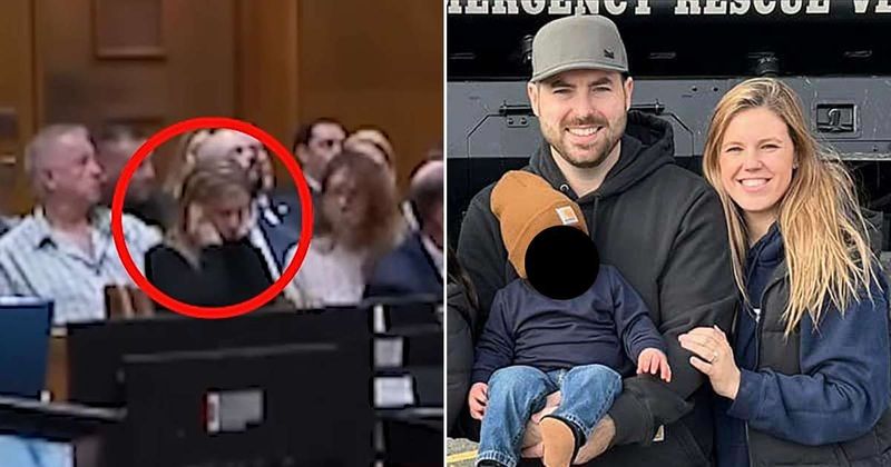 Widow of slain NYPD officer Jonathan Diller covers her ears as court replays his final moments