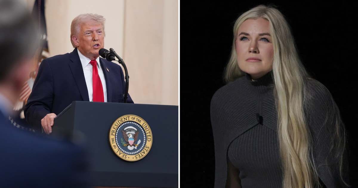 President Donald Trump told Erika Kirk to sue critics who have defamed her since her husband’s assassination last year (AP Photo/Alex Brandon, Pool/Michael M Santiago/Getty Images)