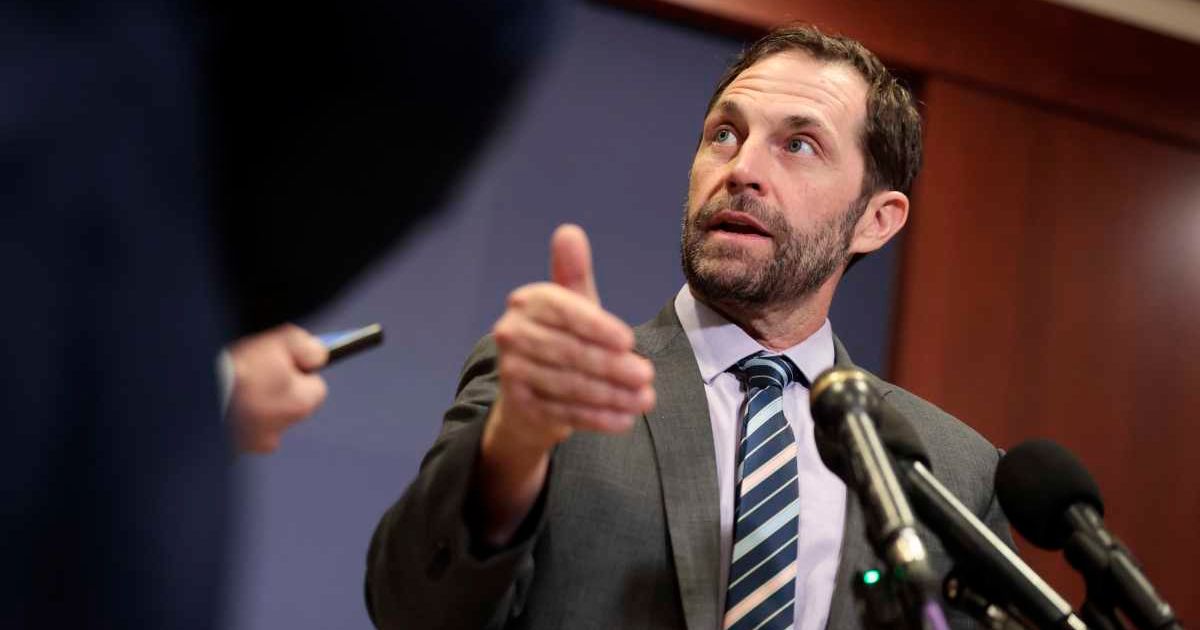 Jason Crow spoke to reporters in Washington, DC, after Trump’s national address on Iran (Getty Images)