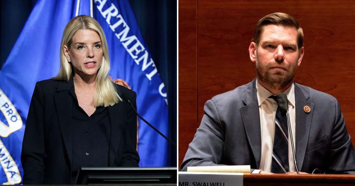 Pam Bondi’s exit sparked speculation as White House denied link to Eric Swalwell controversy (Getty Images)