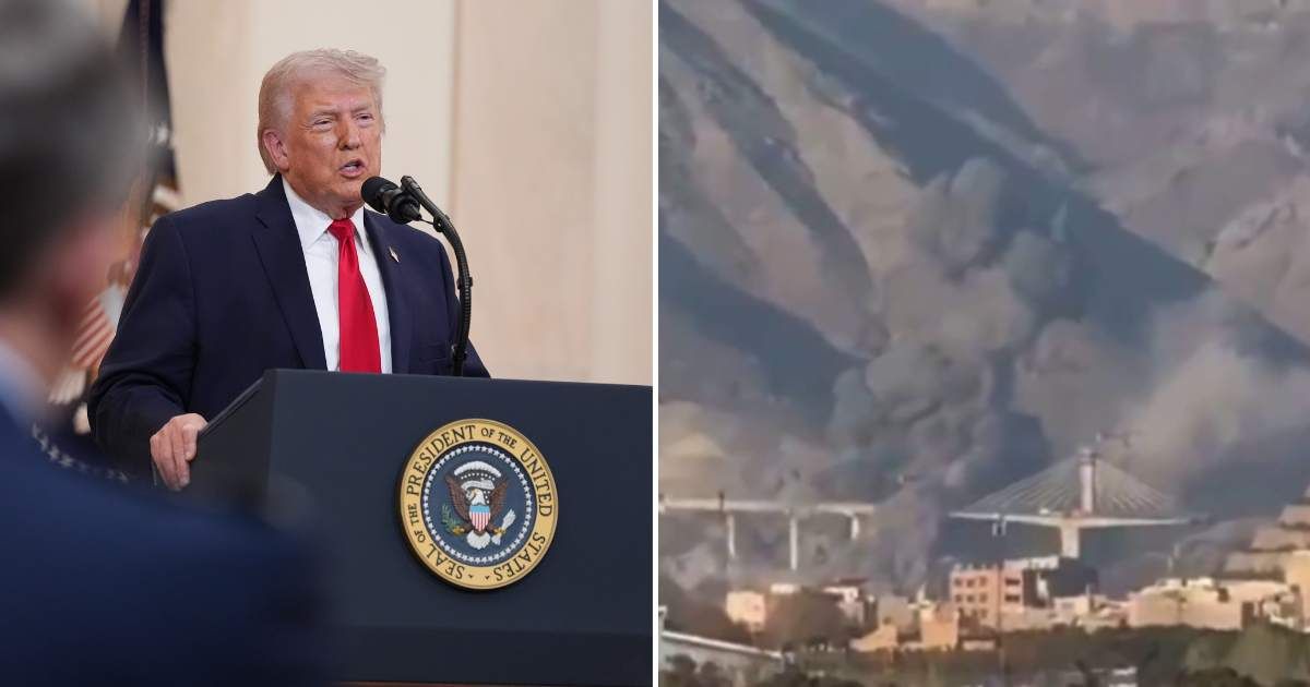 President Donald Trump warned Iran to make a deal 'before it is too late' after US airstrikes destroyed one of its tallest bridges (AP Photo/Alex Brandon, Pool, Screengrab/@rapidresponse47/X)