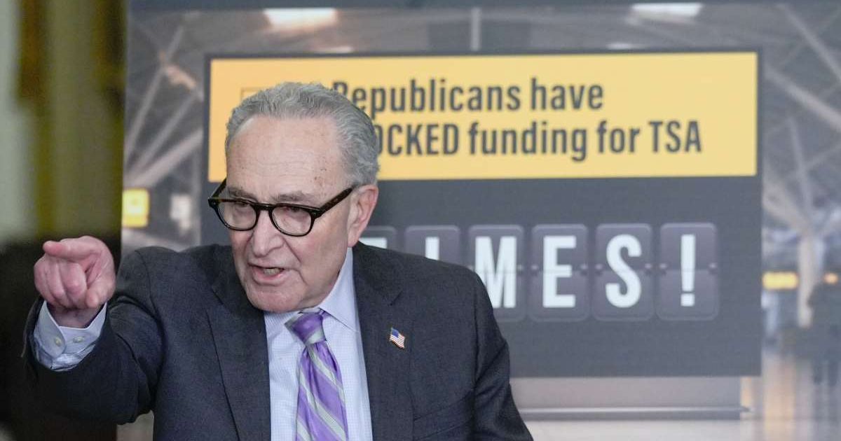 Senate Minority Leader Chuck Schumer, D-NY, spoke about DHS funding and agency reforms at a Capitol news event (AP Photo/Mariam Zuhaib)