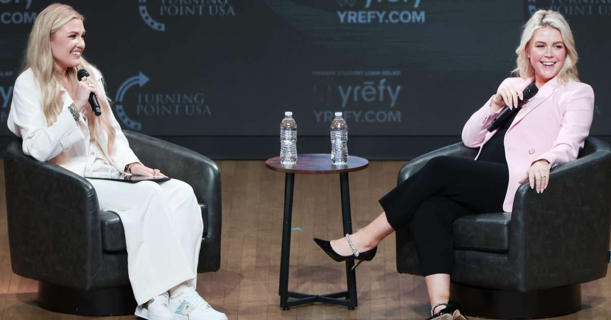 CEO and Chair of the Board of Turning Point USA Erika Kirk speaks with White House Press Secretary Karoline Leavitt at a Turning Point USA stop in the Lisner Auditorium at George Washington University on April 02, 2026 in Washington, DC (Getty Images)