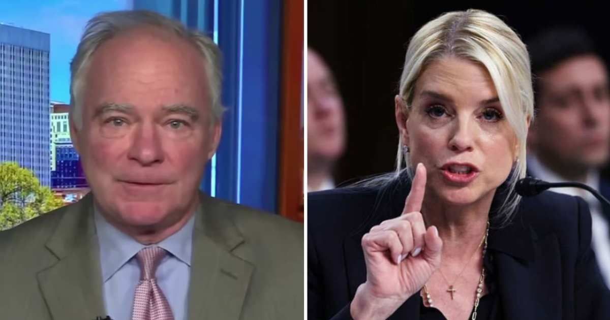 Tim Kaine talks about Pam Bondi about her being fired (@NBCNews/YouTube, Getty Image)