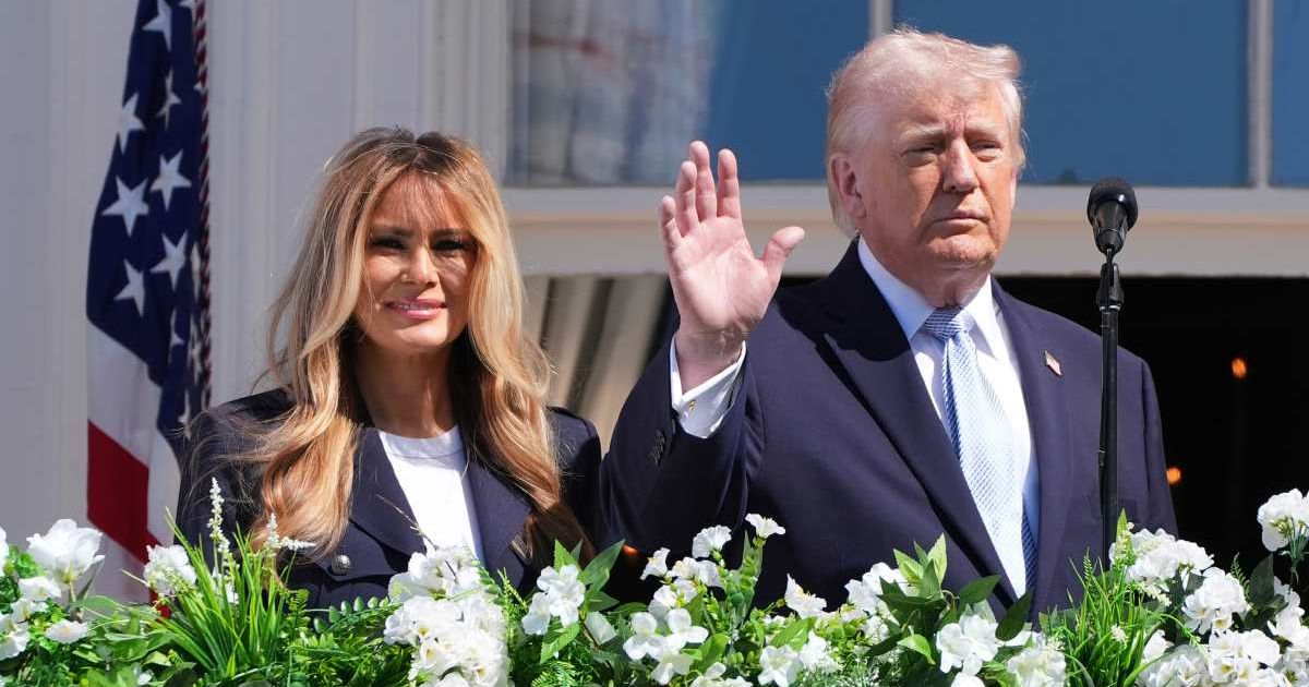 President Donald Trump and first lady Melania Trump take part in the White House Easter Egg Roll on the South Lawn, April 6, 2026, in Washington (AP Photo/Alex Brandon)