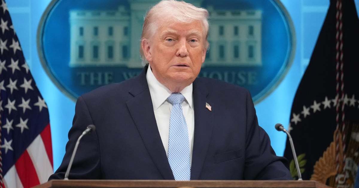President Donald Trump speaks with reporters in the James Brady Press Briefing Room at the White House, Monday, April 6, 2026, in Washington (AP Photo/Mark Schiefelbein)