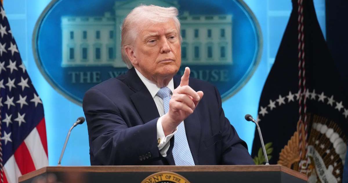 President Donald Trump speaks to reporters during a news conference in the James Brady Press Briefing Room at the White House, April 6, 2026, in Washington (AP Photo/Mark Schiefelbein)
