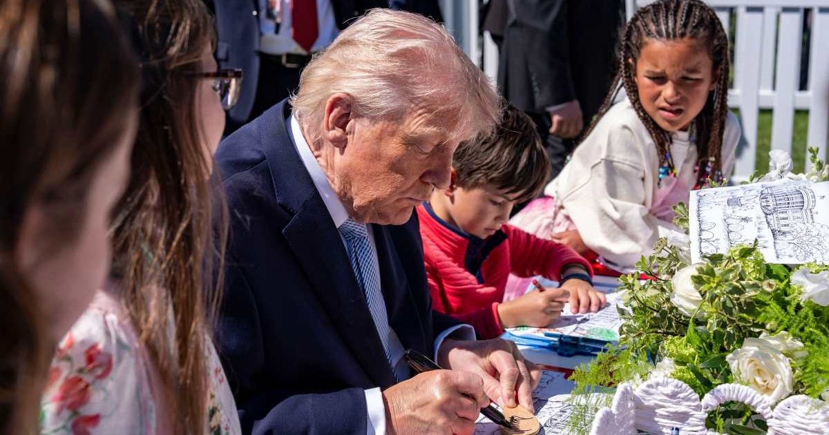 Donald Trump roasted Joe Biden during lighthearted moment with kids at White House Easter Egg Roll event (AP Photo/Alex Brandon)